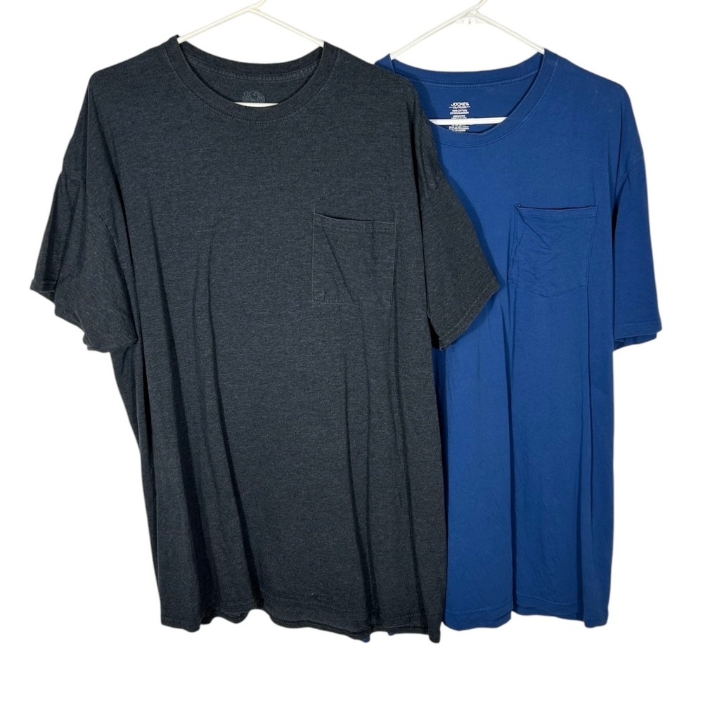 Mens 2XL Pocket T-Shirt Lot 2pc Fruit of the Loom Jockey Gray Blue Short Sleeve